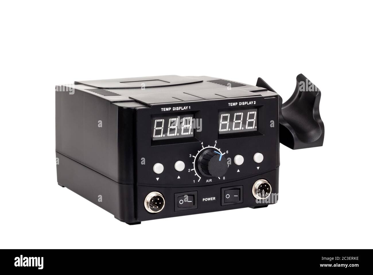 Stazione di saldatura con display a LED e regolatore. Foto Stock