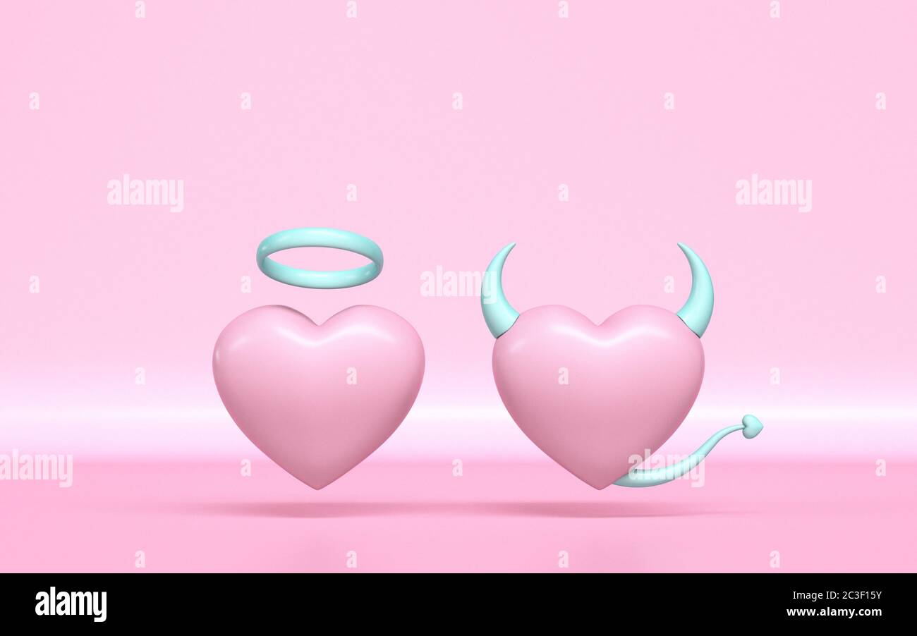 Angel e diavolo cuore 3D Foto Stock