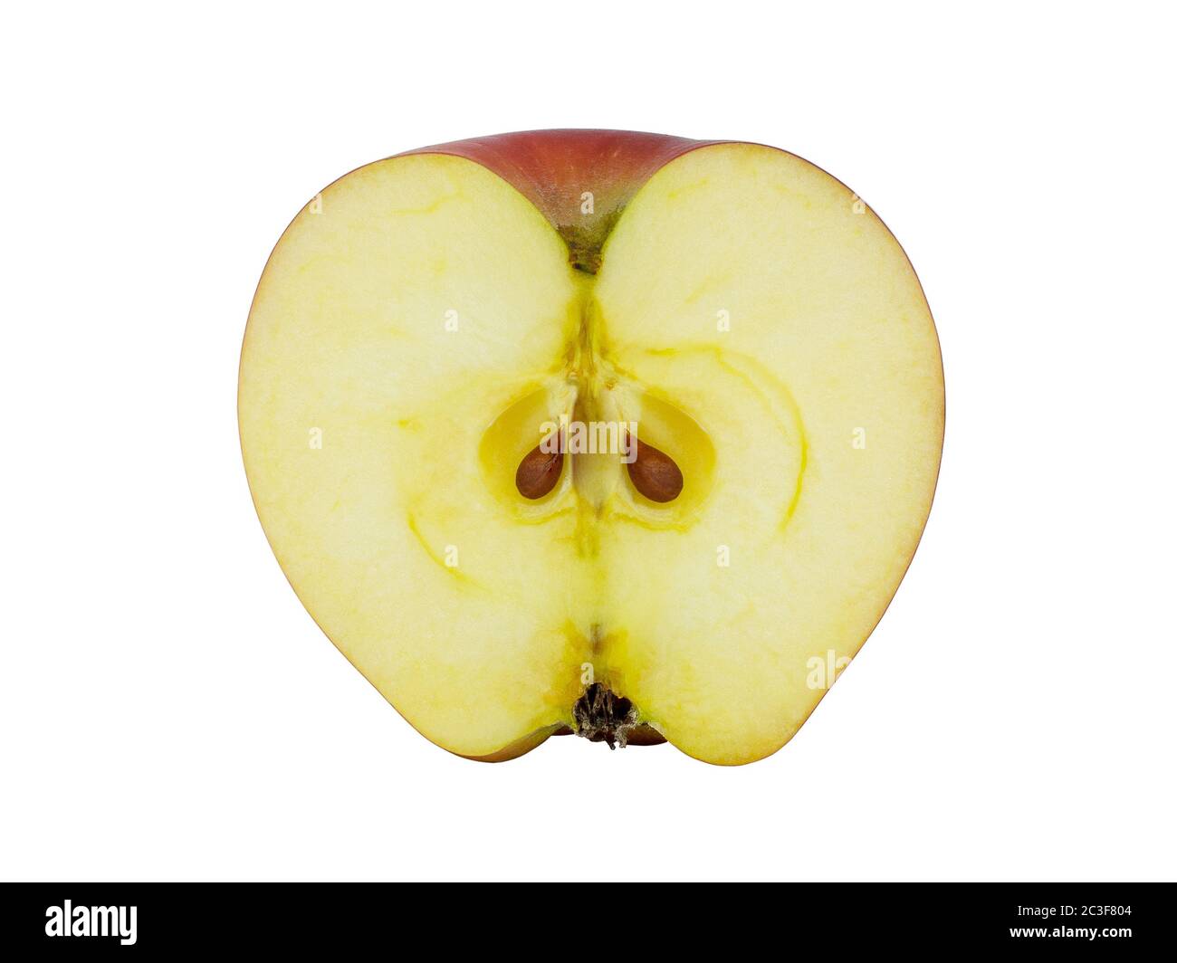 Tagliare una parte di mela con due ossa su uno sfondo bianco isolato Foto Stock