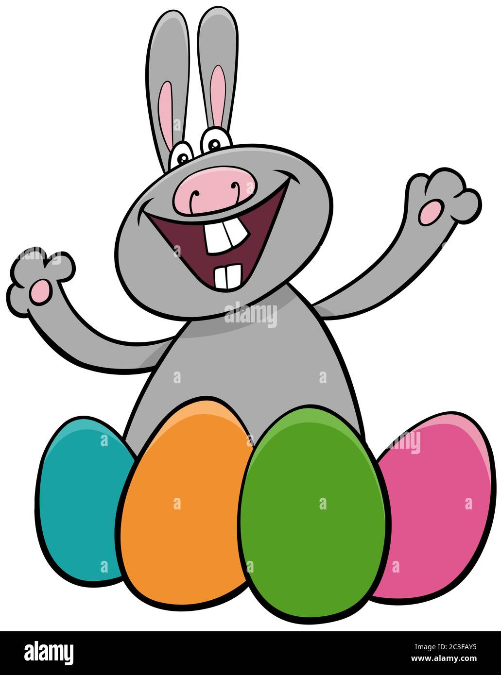 Coniglio di Pasqua con uova fumetto illustrazione Foto Stock