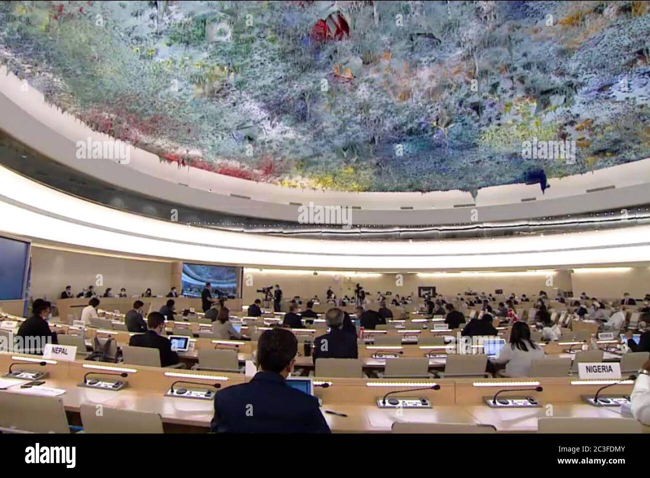 Pechino, Cina. 20 Giugno 2020. La video immagine del 19 giugno 2020 mostra una sessione del Consiglio dei diritti umani delle Nazioni Unite a Ginevra, Svizzera. Credit: Xinhua/Alamy Live News Foto Stock
