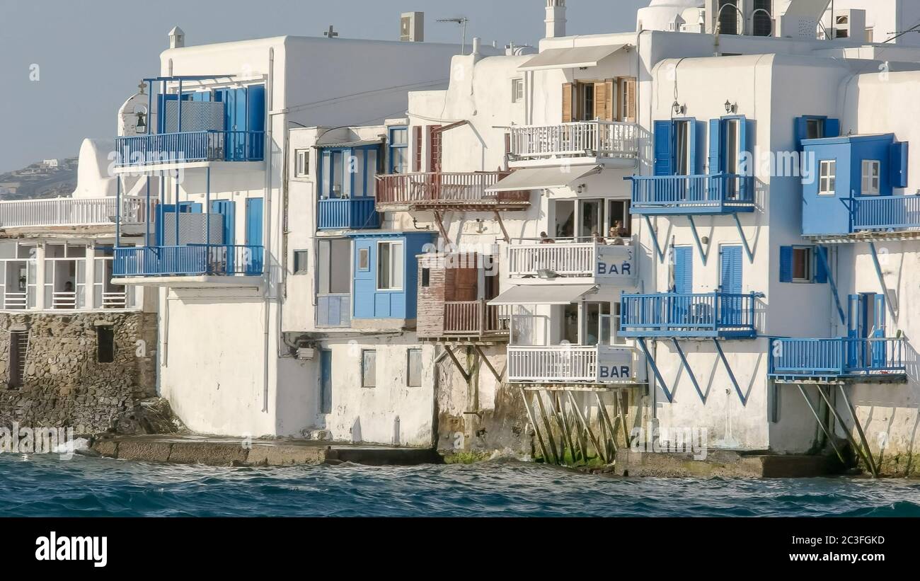 primo piano di piccola venezia sull'isola greca di mykonos Foto Stock