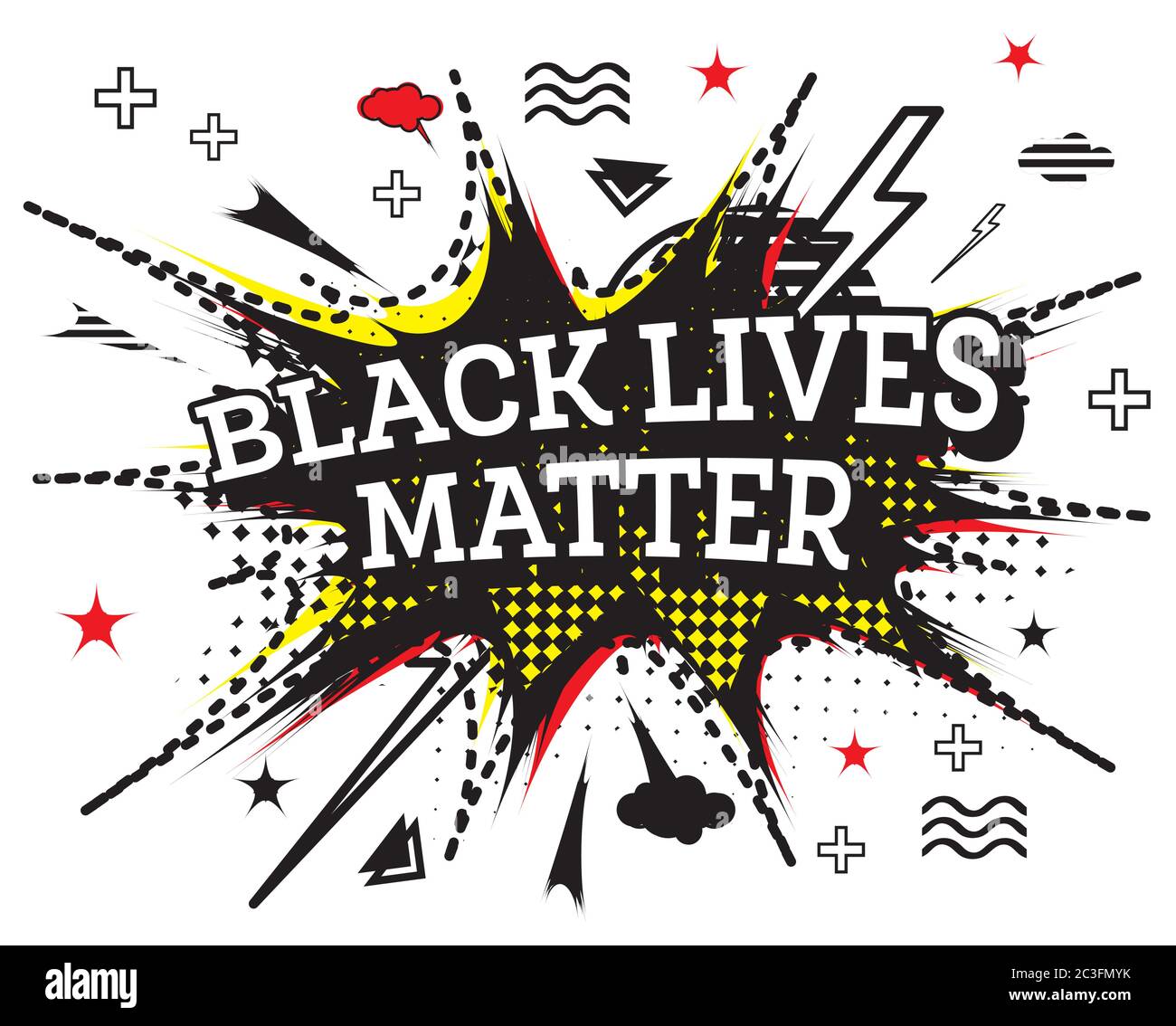 Black Lives Matter testo in stile Pop Art isolato su sfondo bianco. Illustrazione vettoriale. Illustrazione Vettoriale