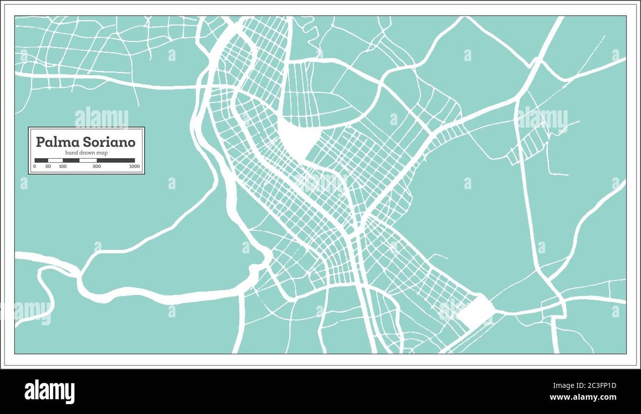 Mappa della città di Palma Soriano Cuba in stile retro. Mappa di contorno. Illustrazione vettoriale. Illustrazione Vettoriale