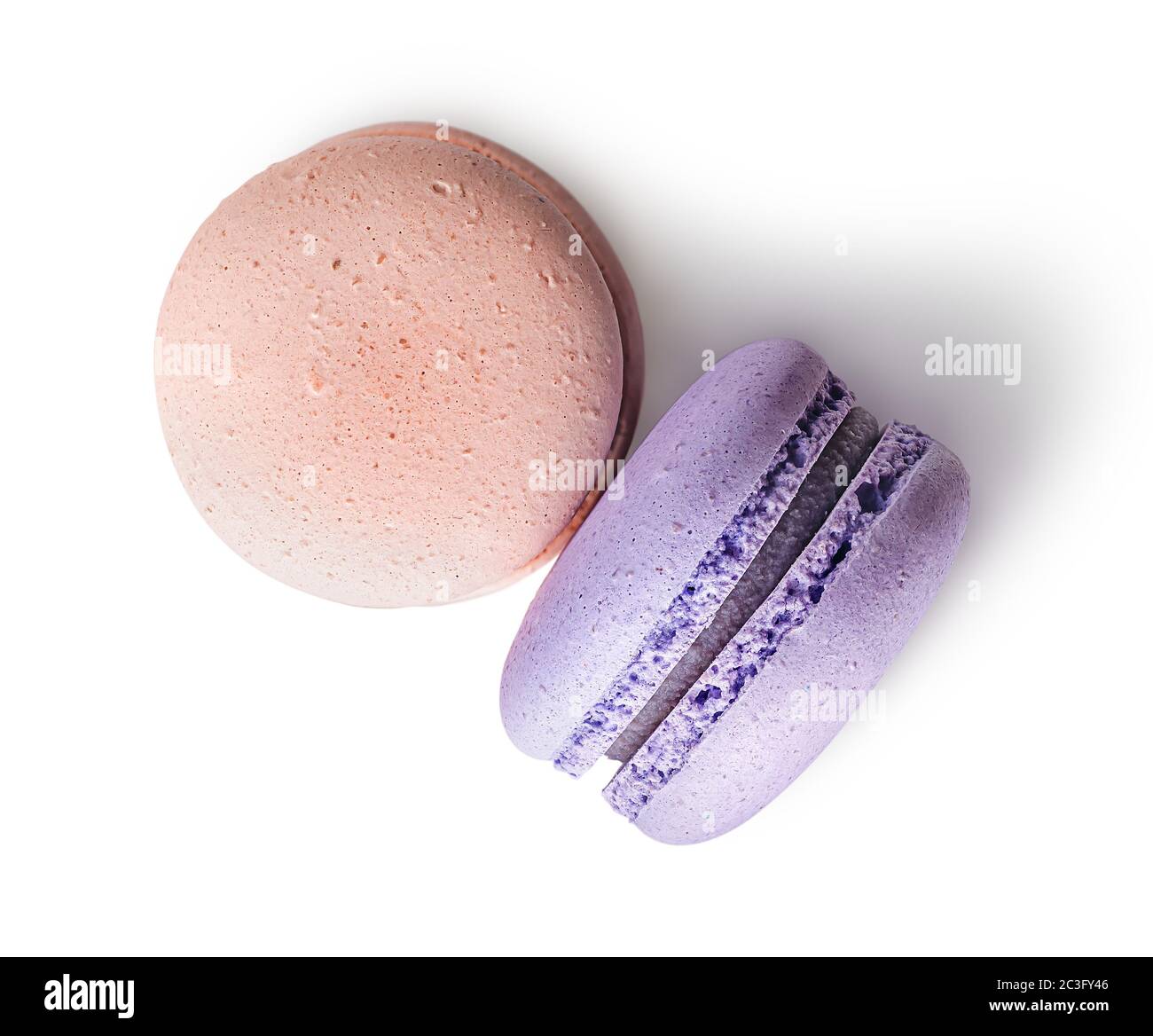 Due macaroon beige viola vista dall'alto Foto Stock