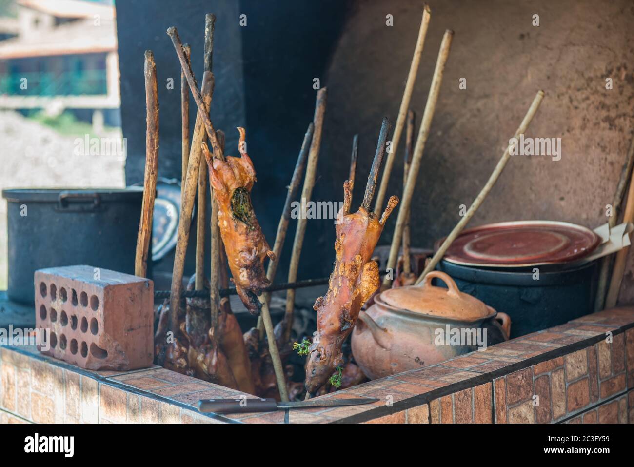 Guinea Pig arrosto - pasto tradizionale in Perù. America del Sud Foto Stock