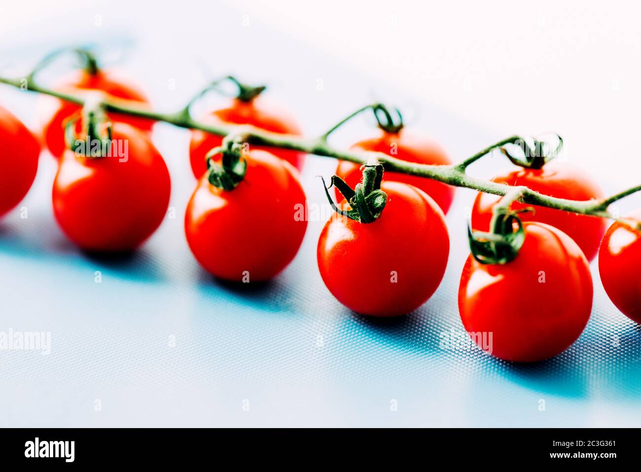 Pomodori ciliegini maturi sulla vite Foto Stock