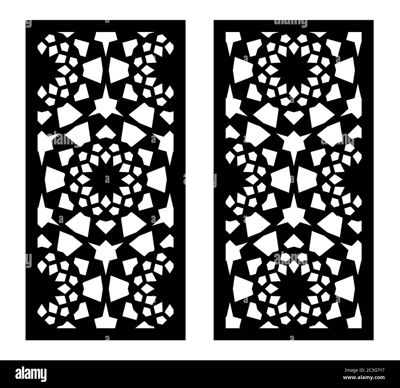 Pannello vettoriale cnc arabo. Taglio laser. Modello per cnc. Divisorio interno in stile arabo. Rapporto 1 a 2 Illustrazione Vettoriale