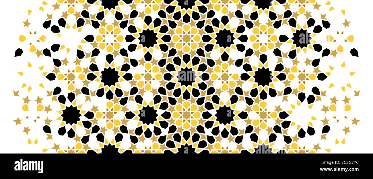 Marocco arabesco modello vettoriale. Motivo geometrico a mezzitoni marocco con disintegrazione delle tessere colorate Illustrazione Vettoriale