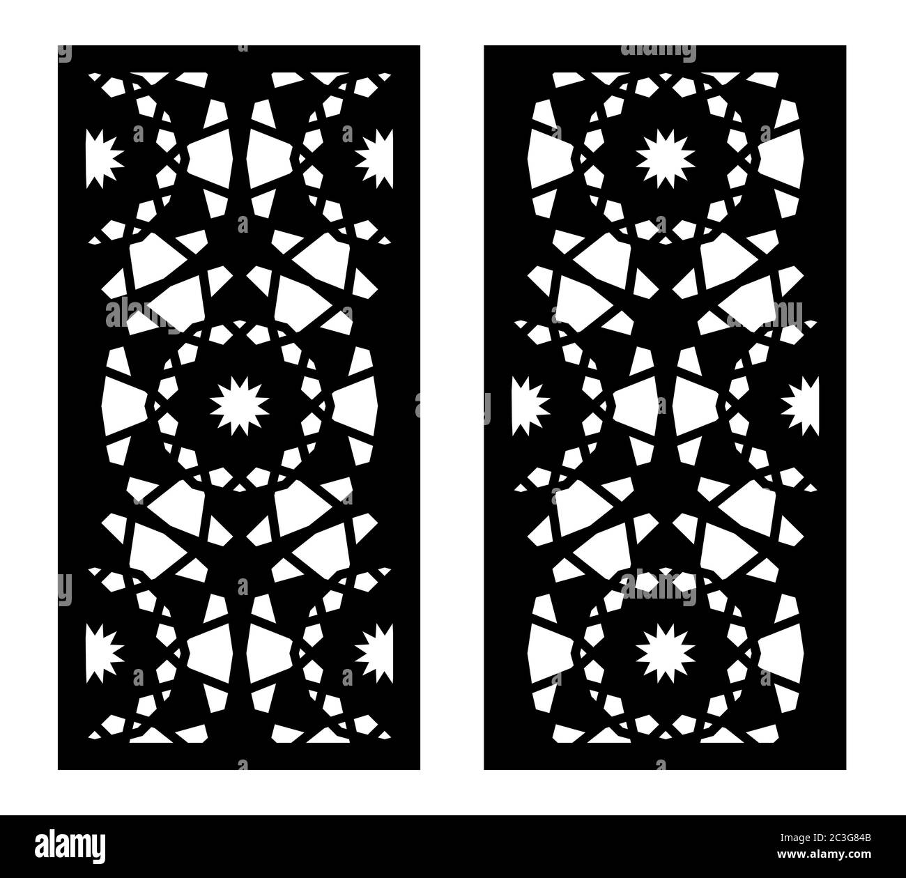 Pannello vettoriale cnc arabo. Taglio laser. Modello per cnc. Divisorio interno in stile arabo. Rapporto 1 a 2 Illustrazione Vettoriale