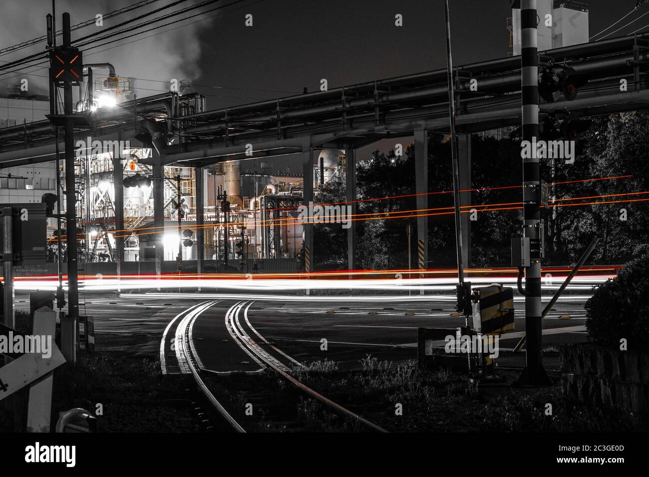 Vista notturna della fabbrica della zona industriale di Kawasaki Keihin Foto Stock