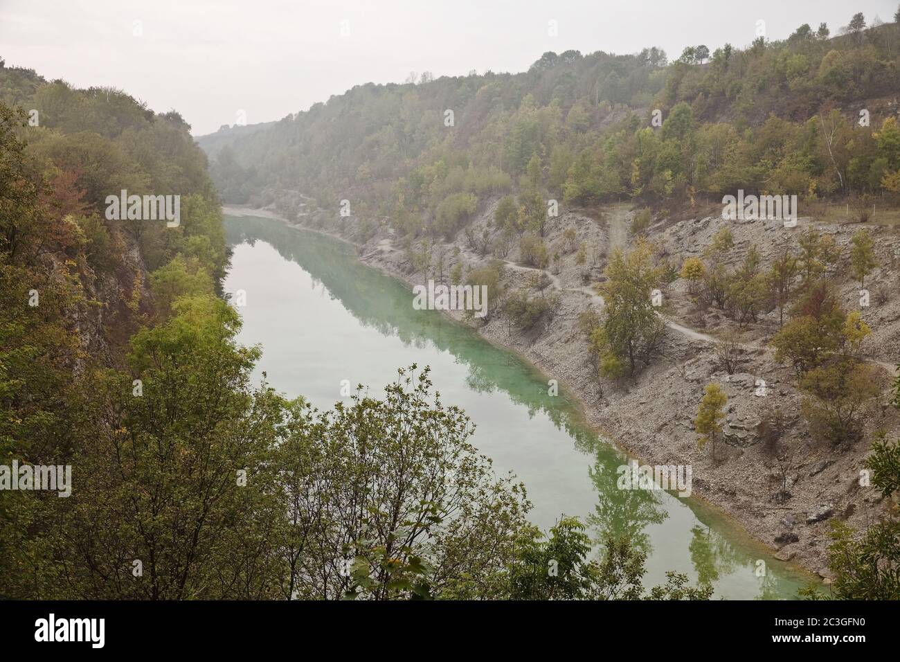 Canyon, riserva naturale di Steinbruch im Kleefeld, Lengerich, Renania settentrionale-Vestfalia, Germania, Europa Foto Stock
