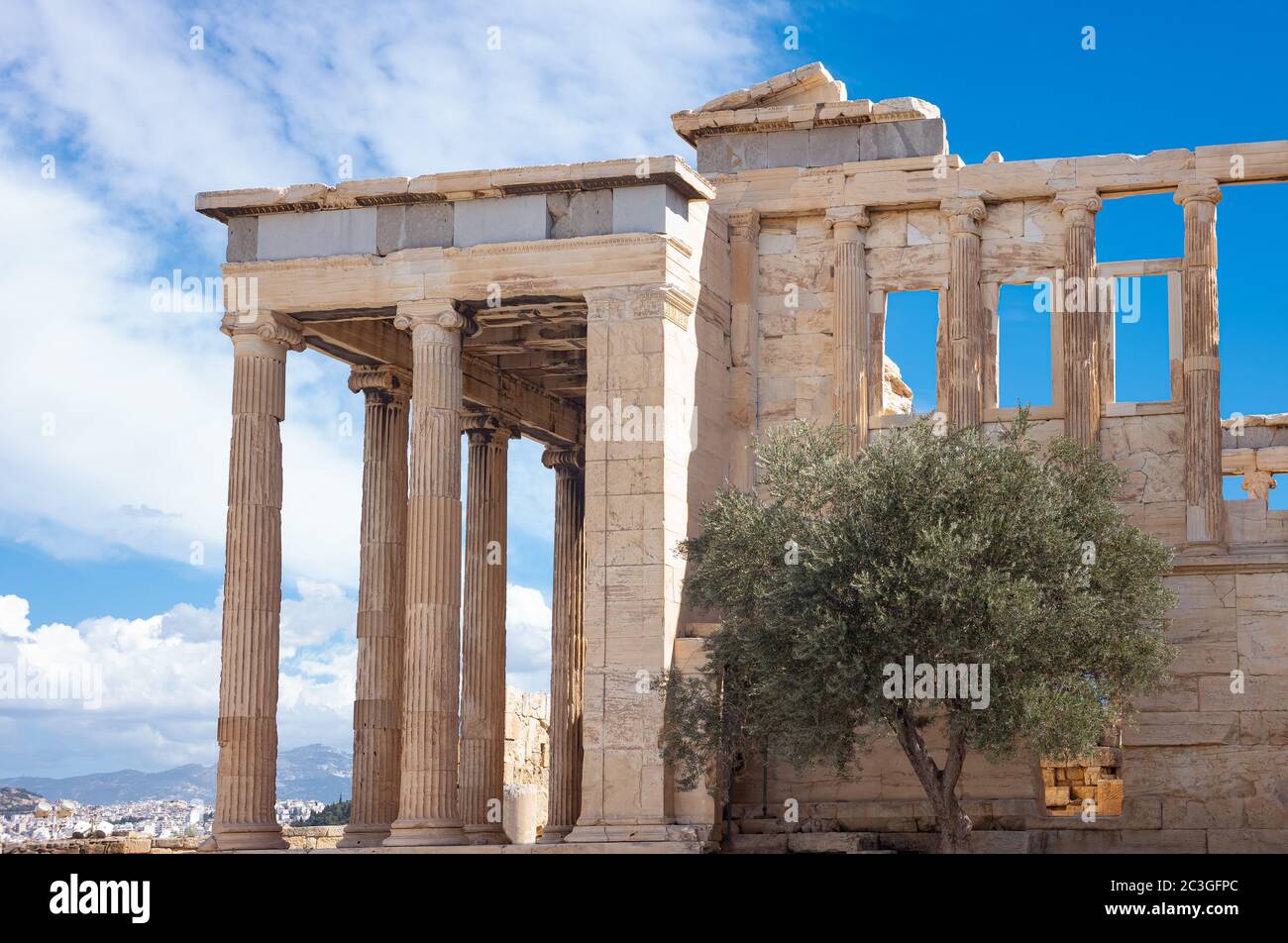 Grecia, Acropoli di Atene, vista laterale del tempio di Erechtheion Foto Stock