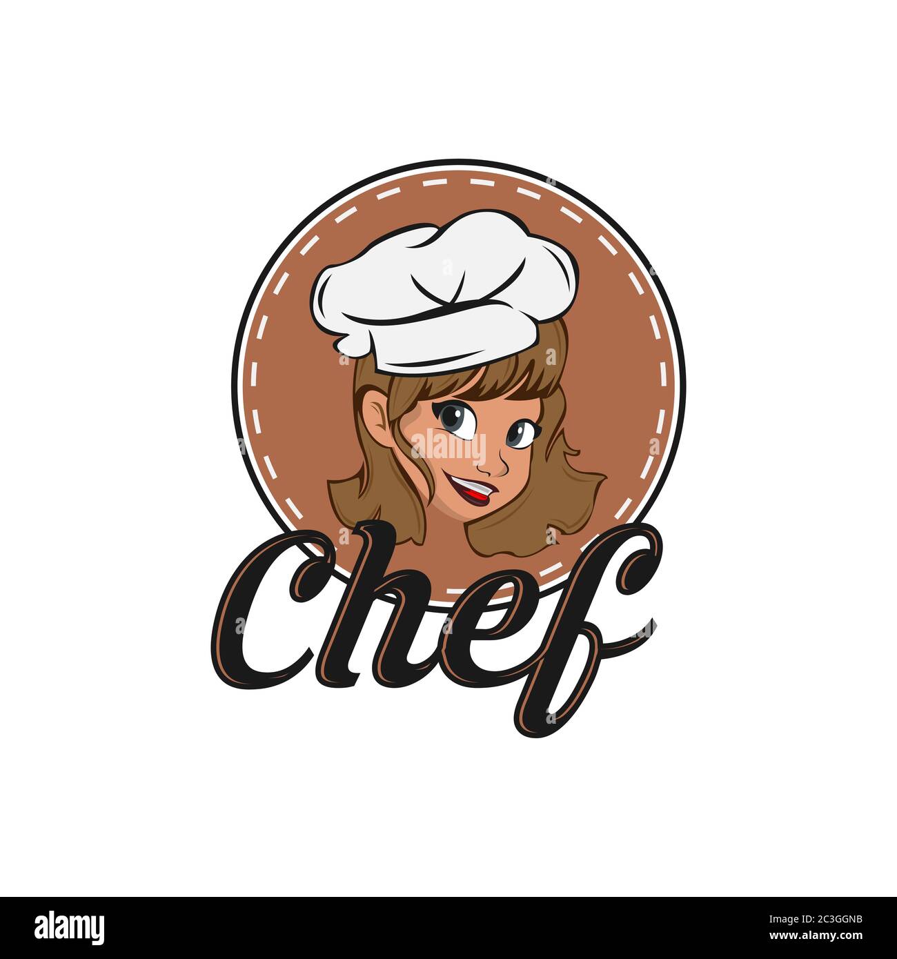 Chef donna mascotte personaggio logo vettore, bellissimo logo chef. Ragazza character.EPS 10 Illustrazione Vettoriale