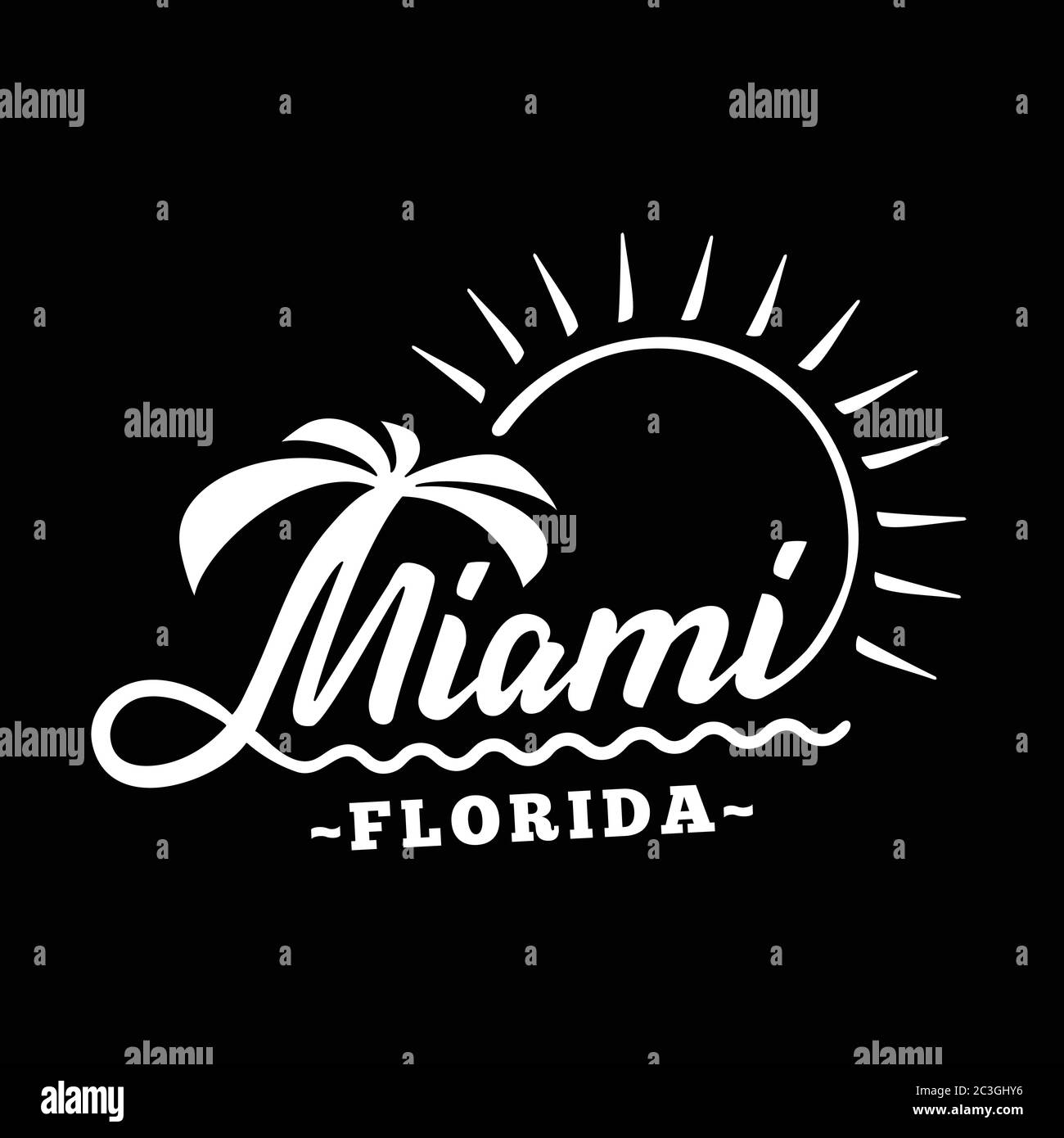 Miami, Florida. Scritta in bianco e nero. Iscrizione decorativa. Vettore vintage e illustrazione. Illustrazione Vettoriale