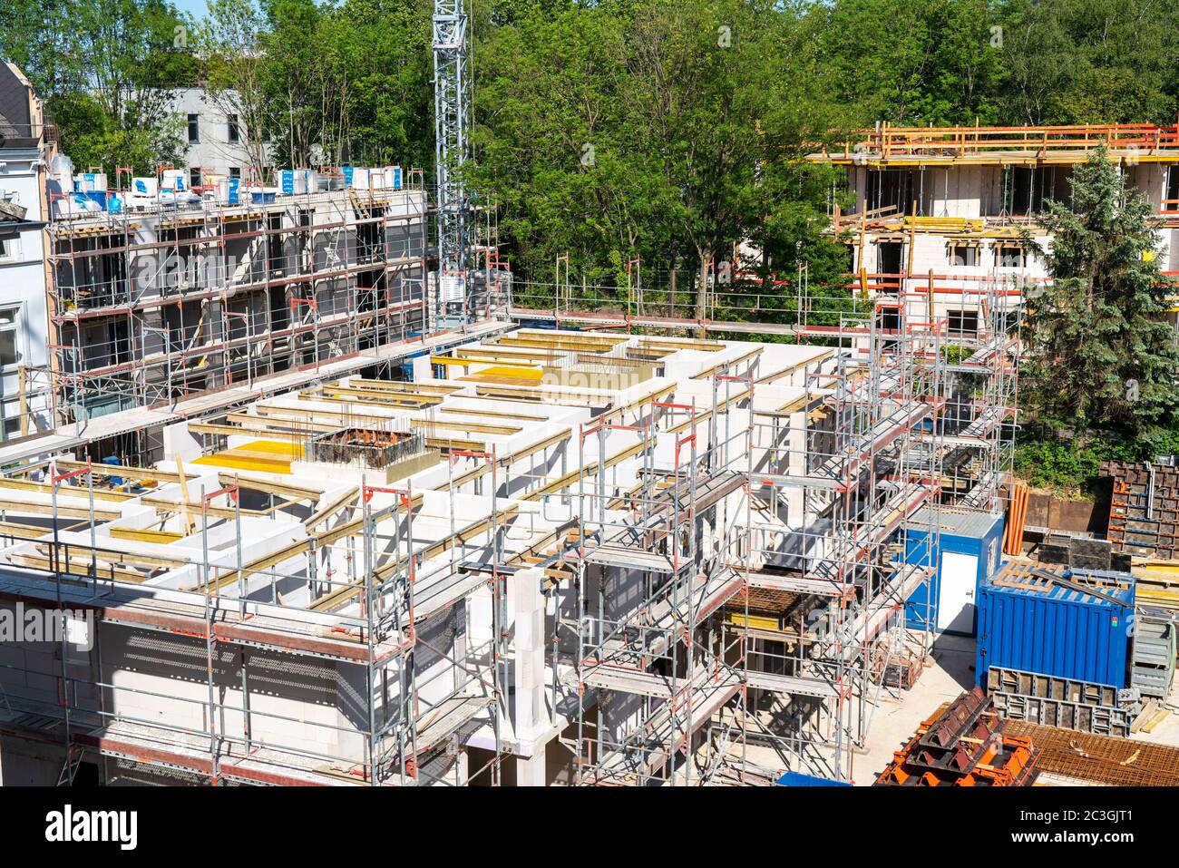 Cantiere, nuova costruzione di edifici, costruzione di conchiglie, Essen, NRW, Germania Foto Stock