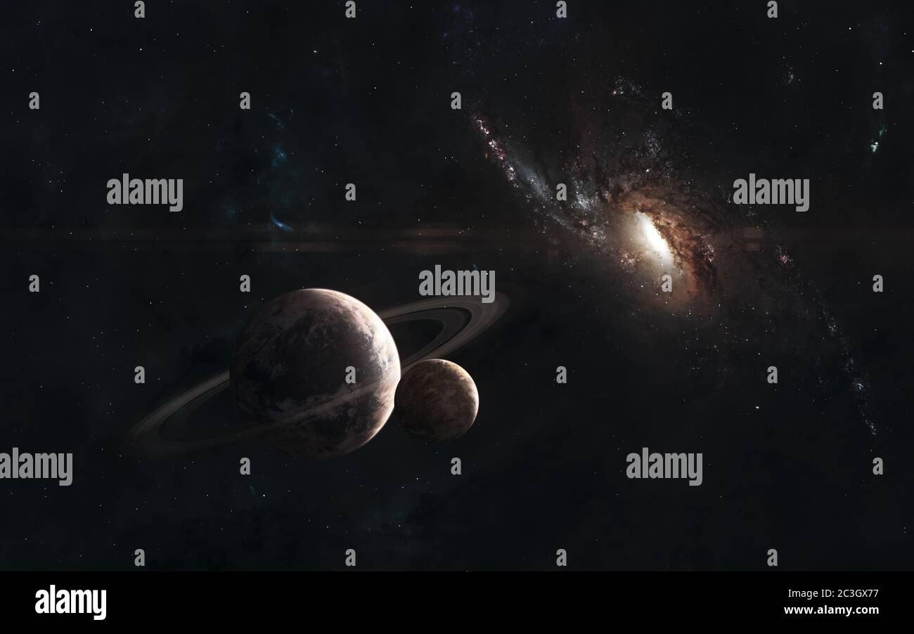 Galassia a spirale rossa, pianeti da qualche parte nello spazio profondo Foto Stock