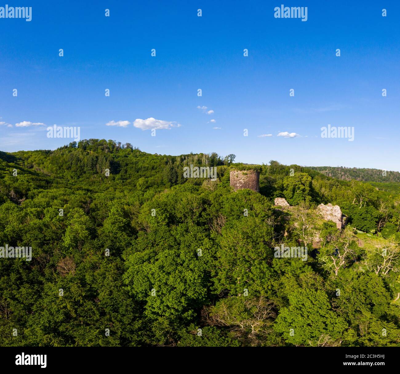 Rovine del castello di Ebersburg nel Harz Hermannsacker Foto Stock