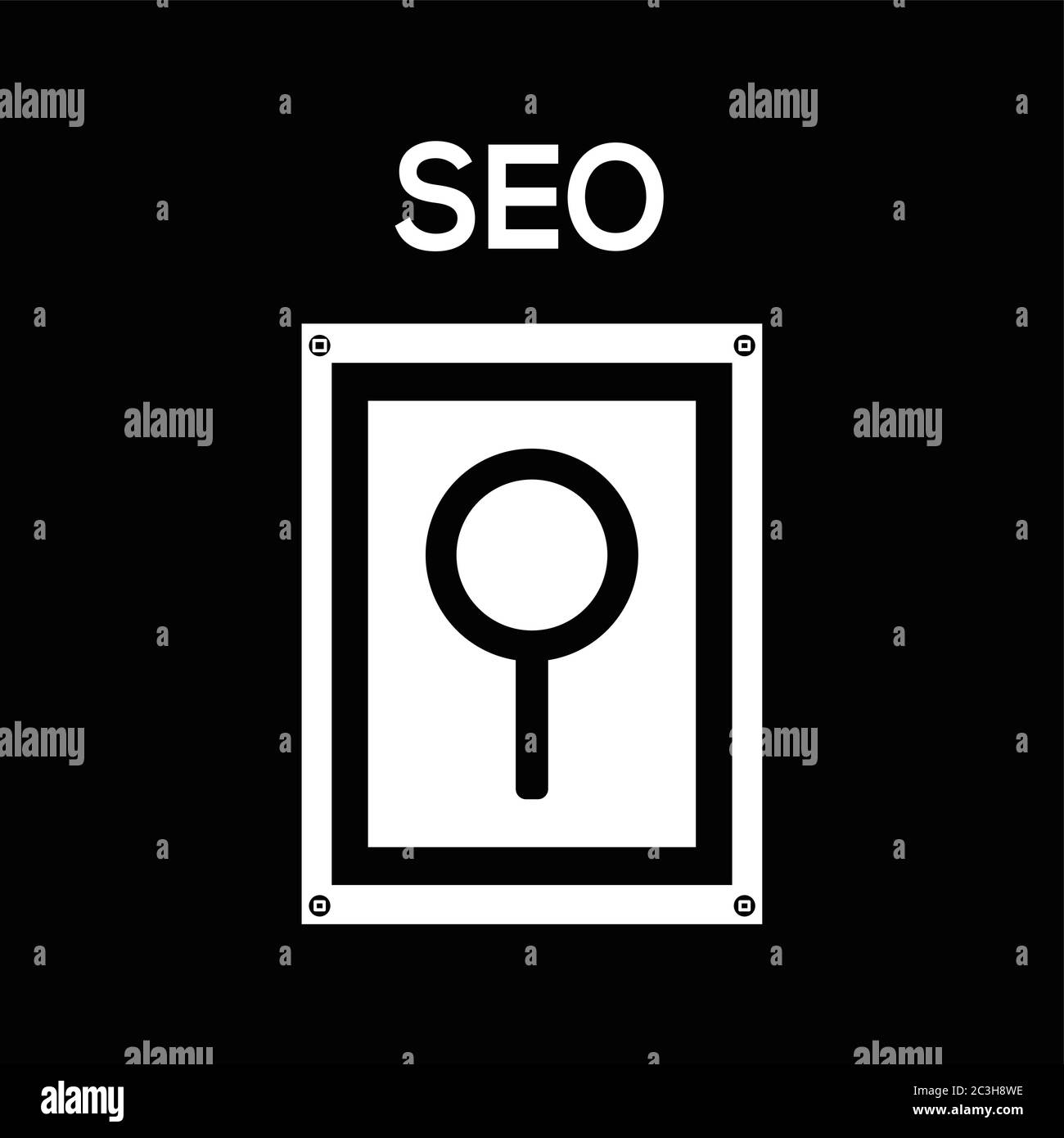 SEO, lente di ingrandimento icona disegno in bianco e nero tabella. Illustrazione vettoriale. Illustrazione Vettoriale