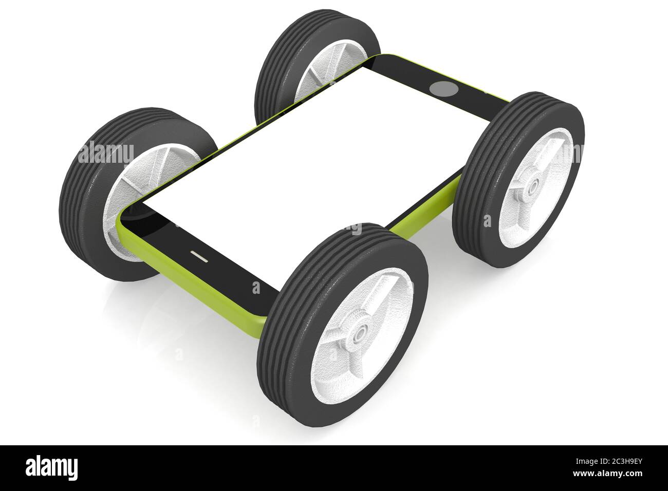 Telefono cellulare moderno su ruote, rendering 3D Foto stock - Alamy