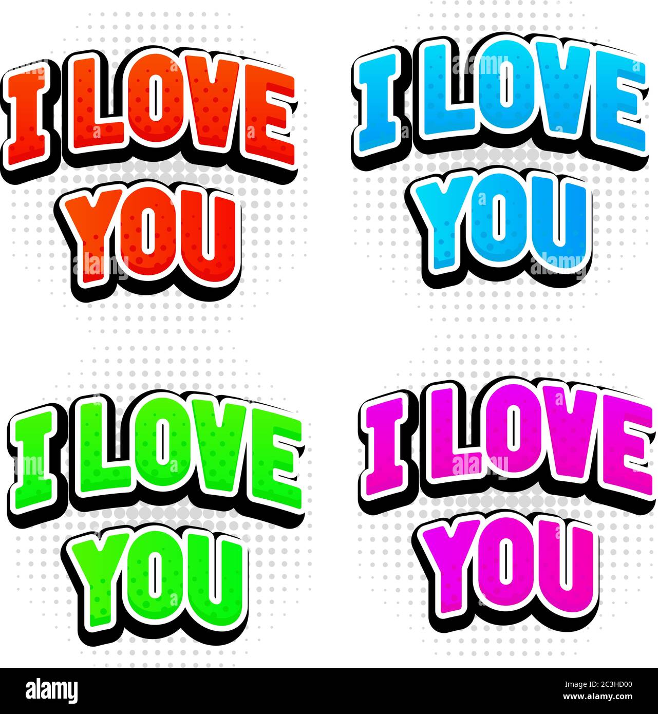 Ti voglio bene. Testo colorato in lettere maiuscole Illustrazione Vettoriale