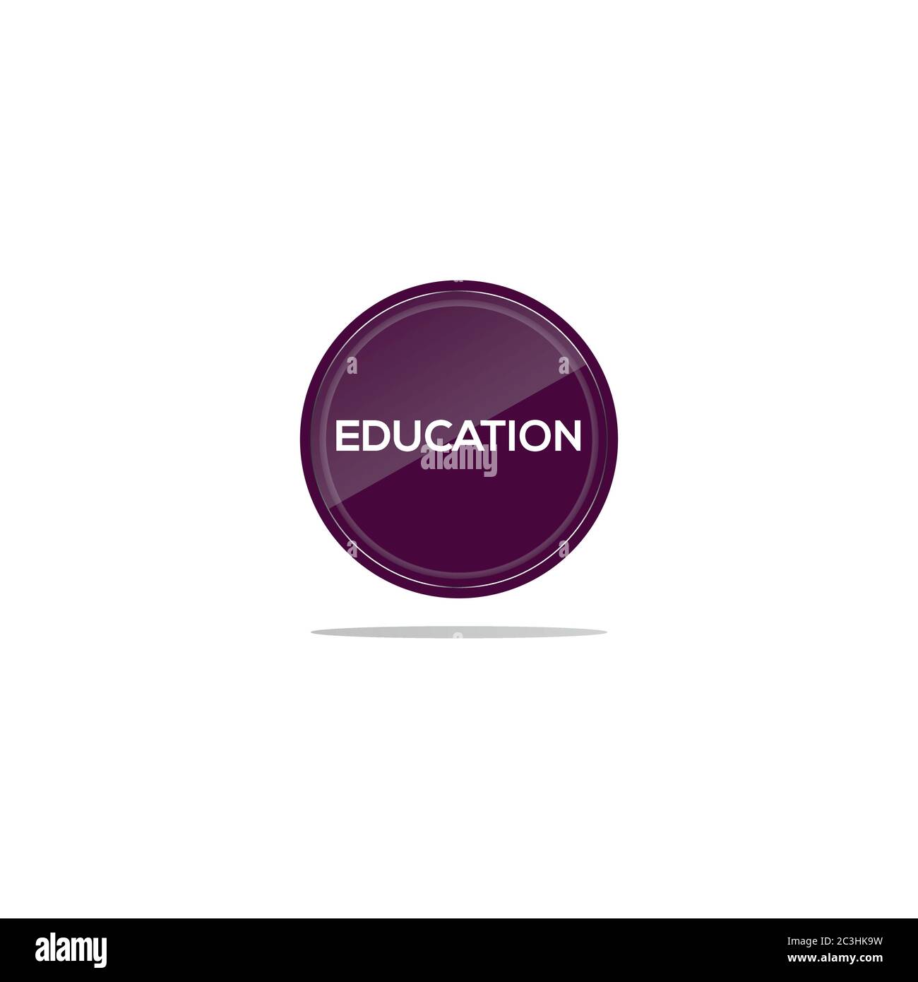 Scrivere istruzione in un cerchio viola. Davanti all'articolo per l'istruzione è presente un vetro circolare. Illustrazione Vettoriale