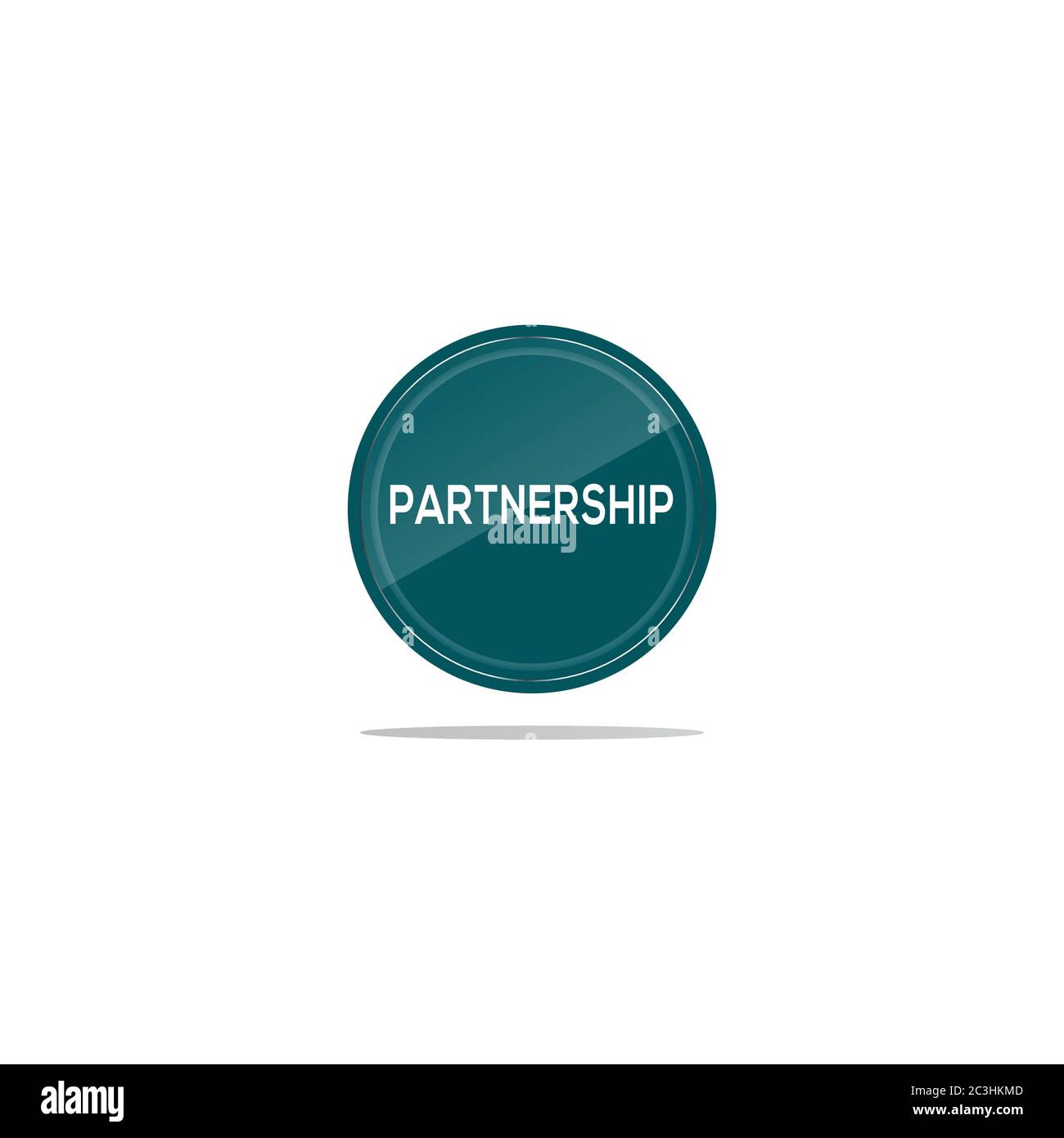 Scrivere la relazione in un cerchio turchese. Davanti all'articolo di partnership c'è un vetro circolare. Illustrazione Vettoriale