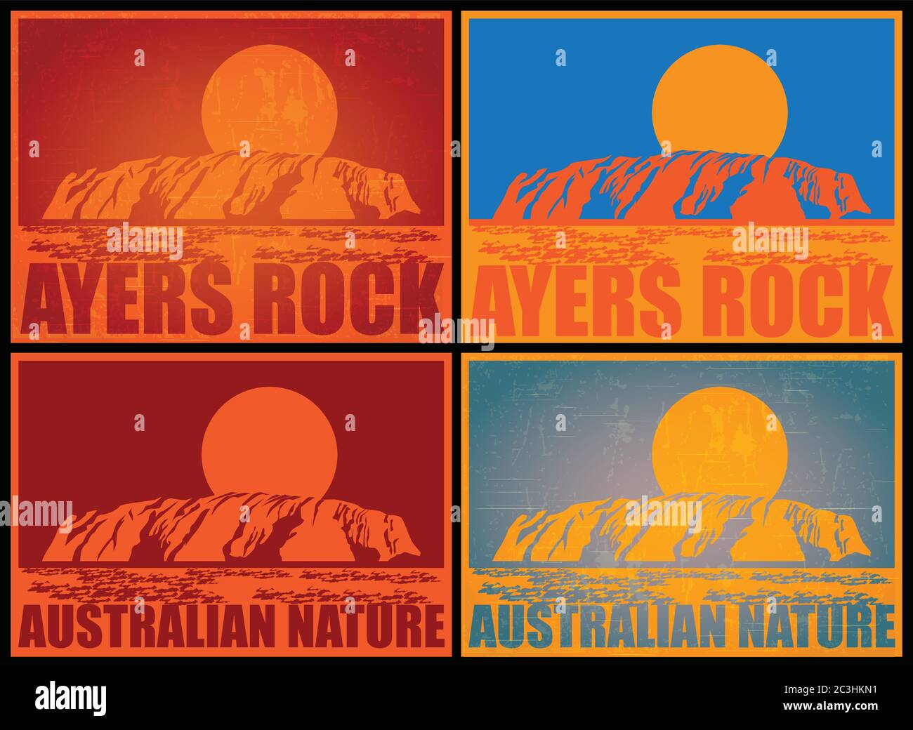 Illustrazione vettoriale stilizzata sul tema delle attrazioni naturali australiane e poster stilizzato vecchio Illustrazione Vettoriale