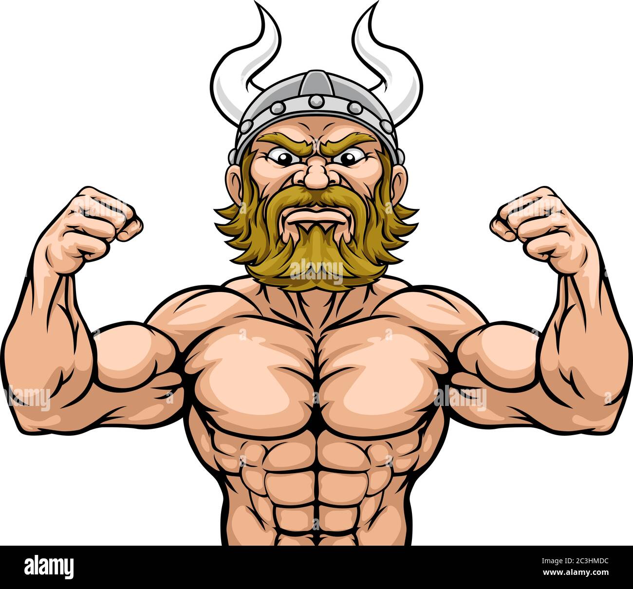 Mascotte barbariche vichinghe muscolo forte Cartoon Illustrazione Vettoriale