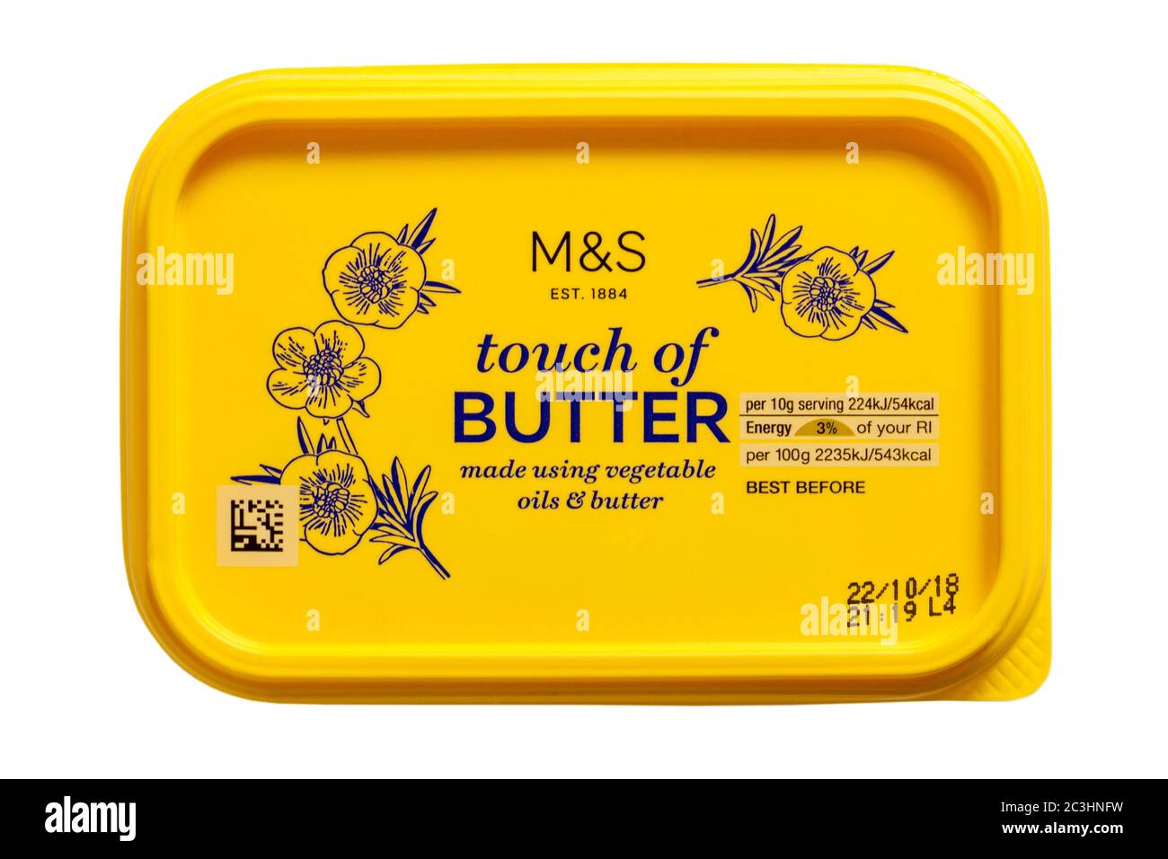 Vasca di M&S tocco di burro realizzato con oli vegetali e burro isolato su fondo bianco Foto Stock