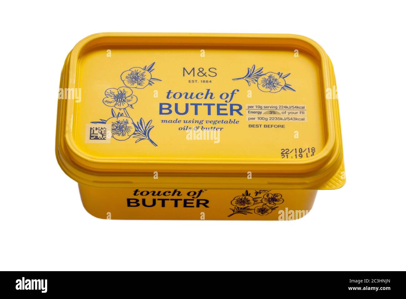Vasca di M&S tocco di burro realizzato con oli vegetali e burro isolato su fondo bianco Foto Stock