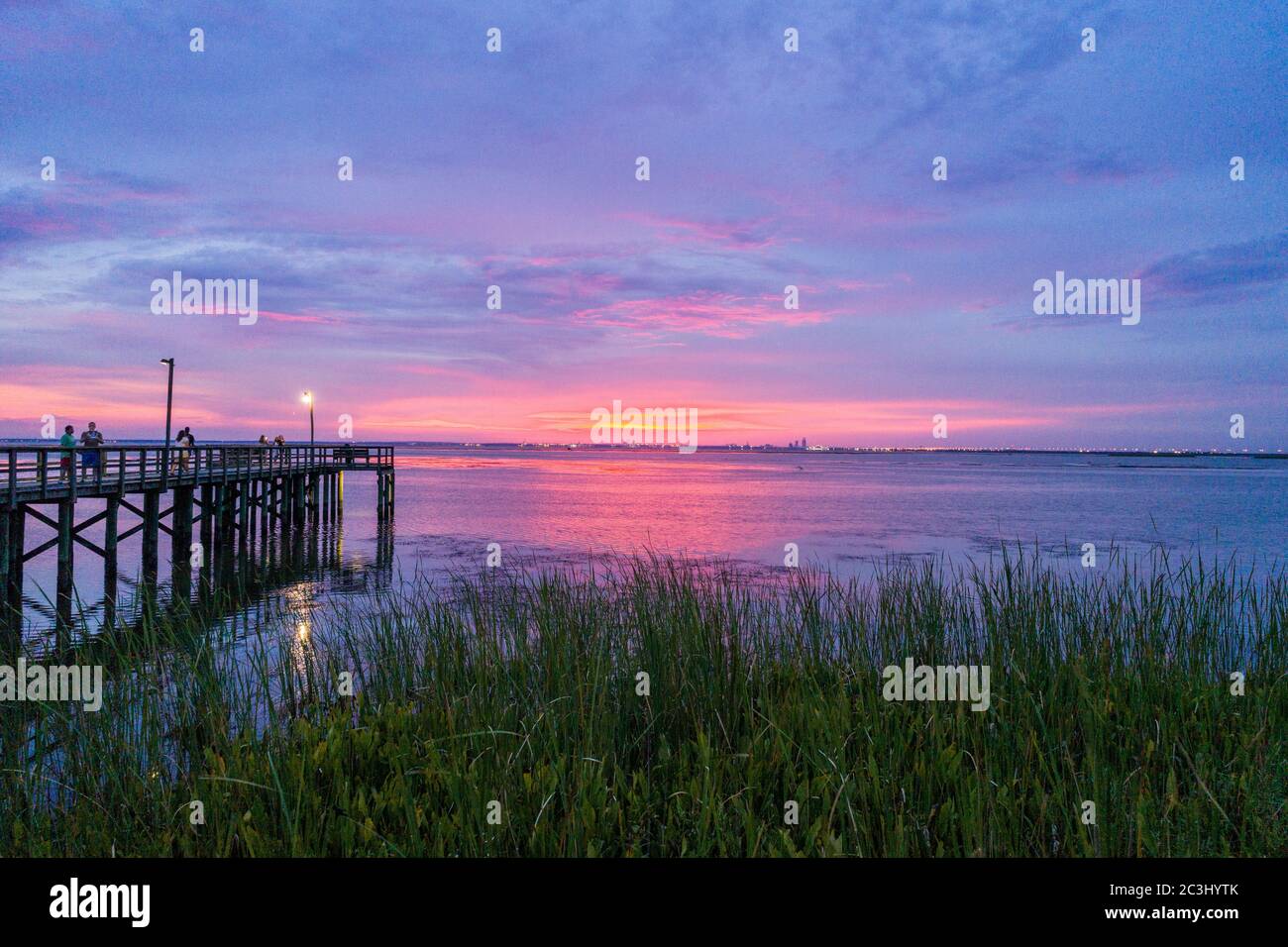 Tramonto a Mobile Bay, Alabama Foto Stock