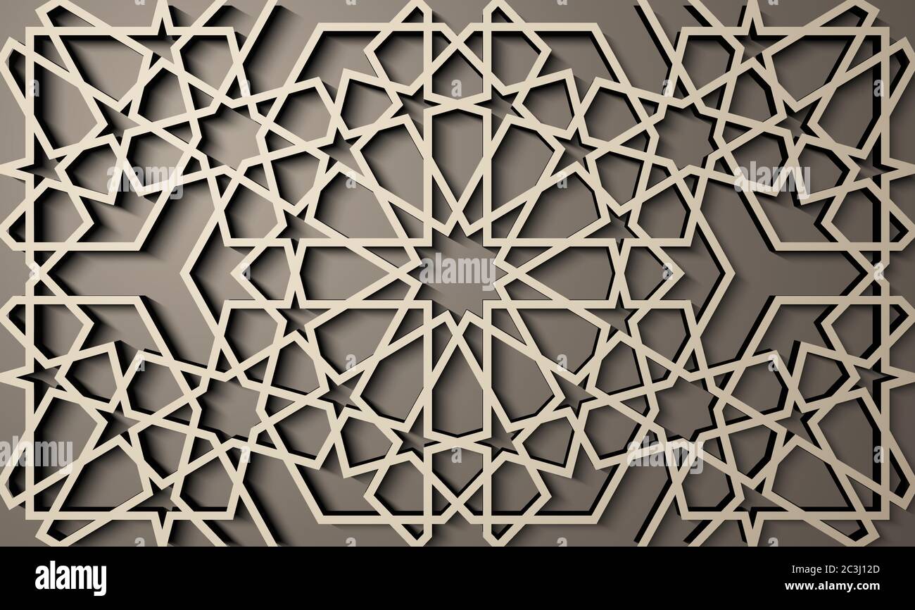 Sfondo con pattern 3d senza giunture in stile islamico . , ornamento arabo geometrico orientale , motivo persiano . Illustrazione Vettoriale