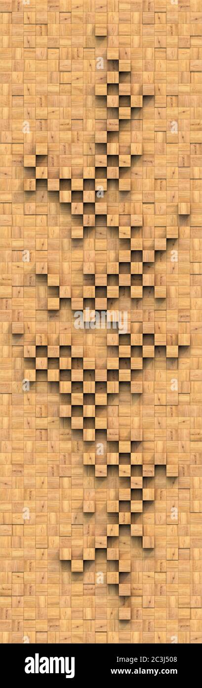 Pannelli decorativi sulla parete delle barre di legno quadrate. Schema a scacchiera. Trama 3D astratta o sfondo. Foto Stock