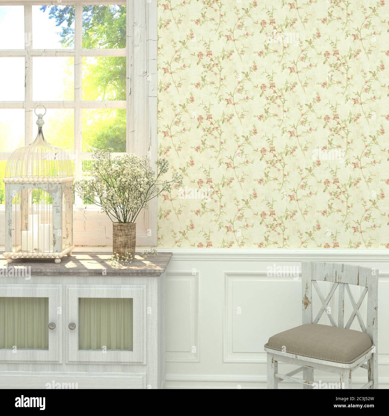 Stile Provenza all'interno della casa. Rendering 3D. Foto Stock