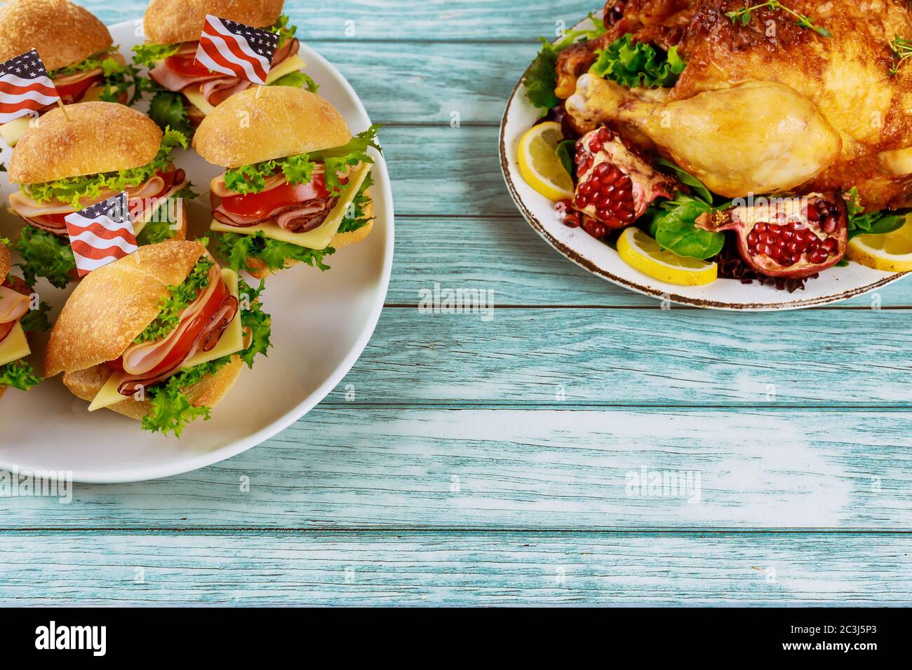 Antipasto per festa americana con bandiera americana. Foto Stock