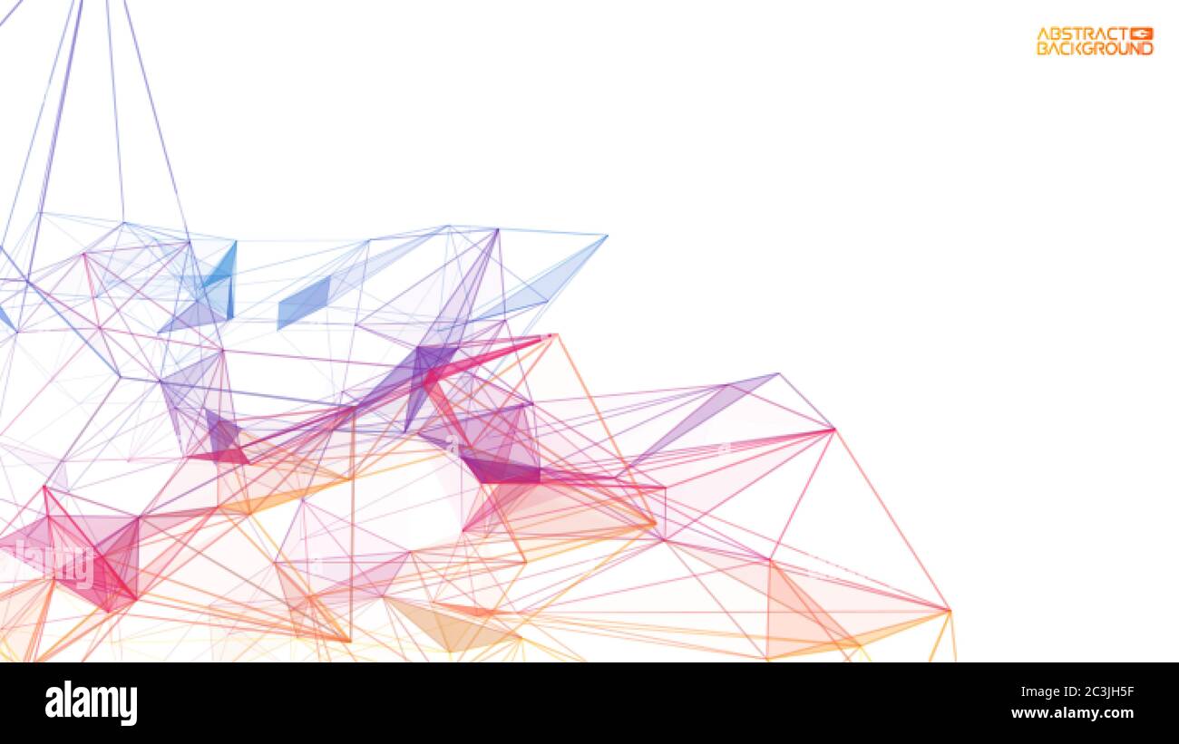 Riassunto di sfondo della rete. Concetto aziendale di tecnologia Connect della struttura triangolare della griglia di linee su sfondo bianco. Comunicazione globale via Internet Illustrazione Vettoriale