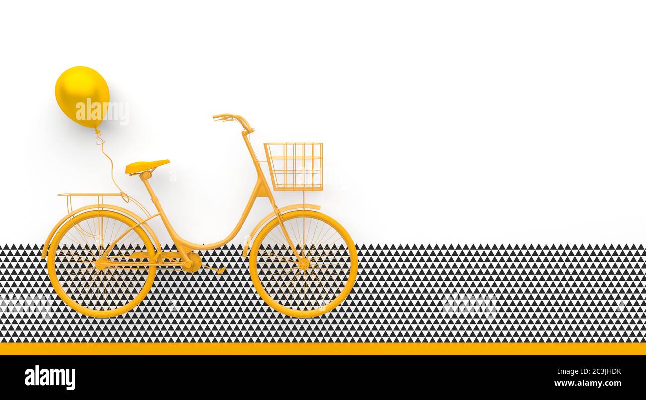 Bicicletta monomarca con palloncino verniciato in colore giallo monocromo.  Isolato su sfondo bianco con motivi geometrici in bianco e nero. Centro  benessere copie Foto stock - Alamy