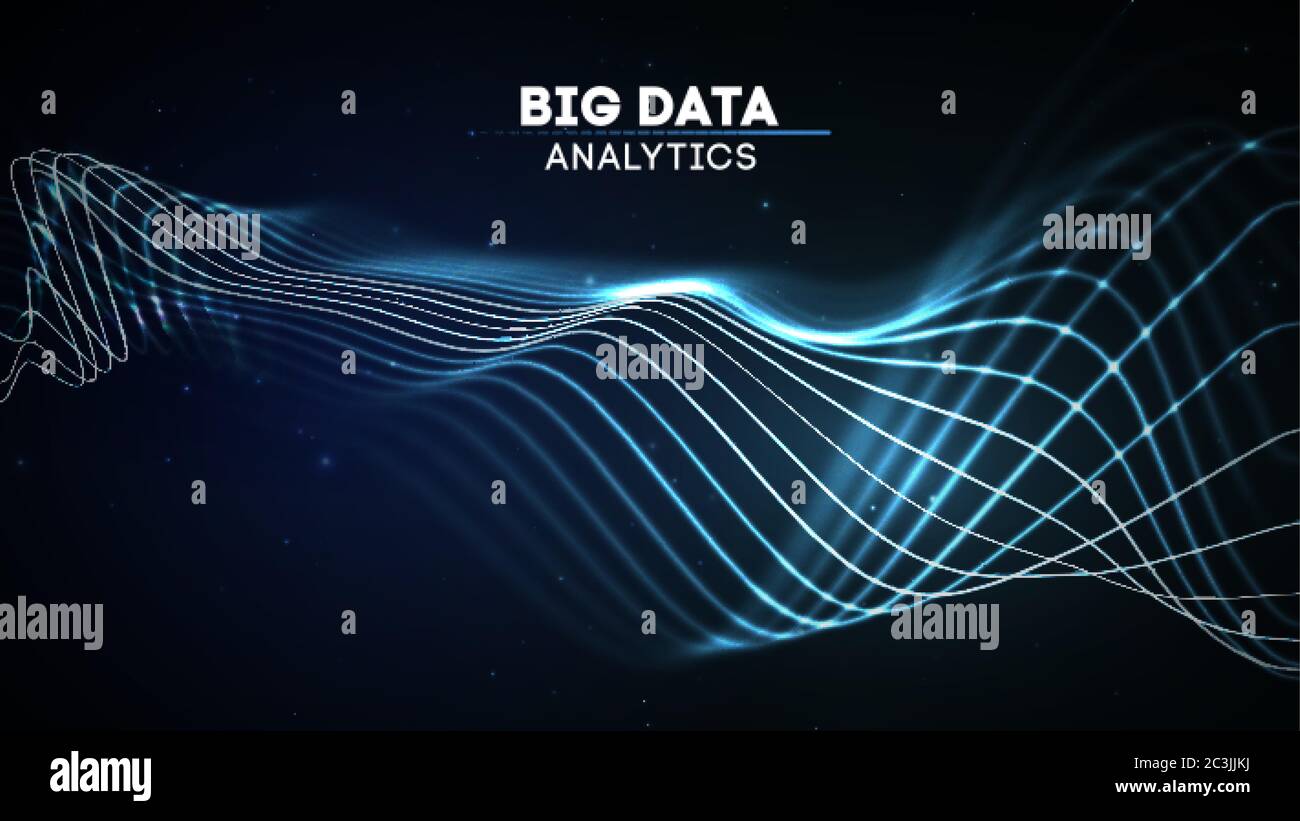 Analisi dei big data, sfondo astratto di musica wave. Digital Sound Wave astratta tecnologia background. Tecnologia informatica rete di fili ai tech Illustrazione Vettoriale