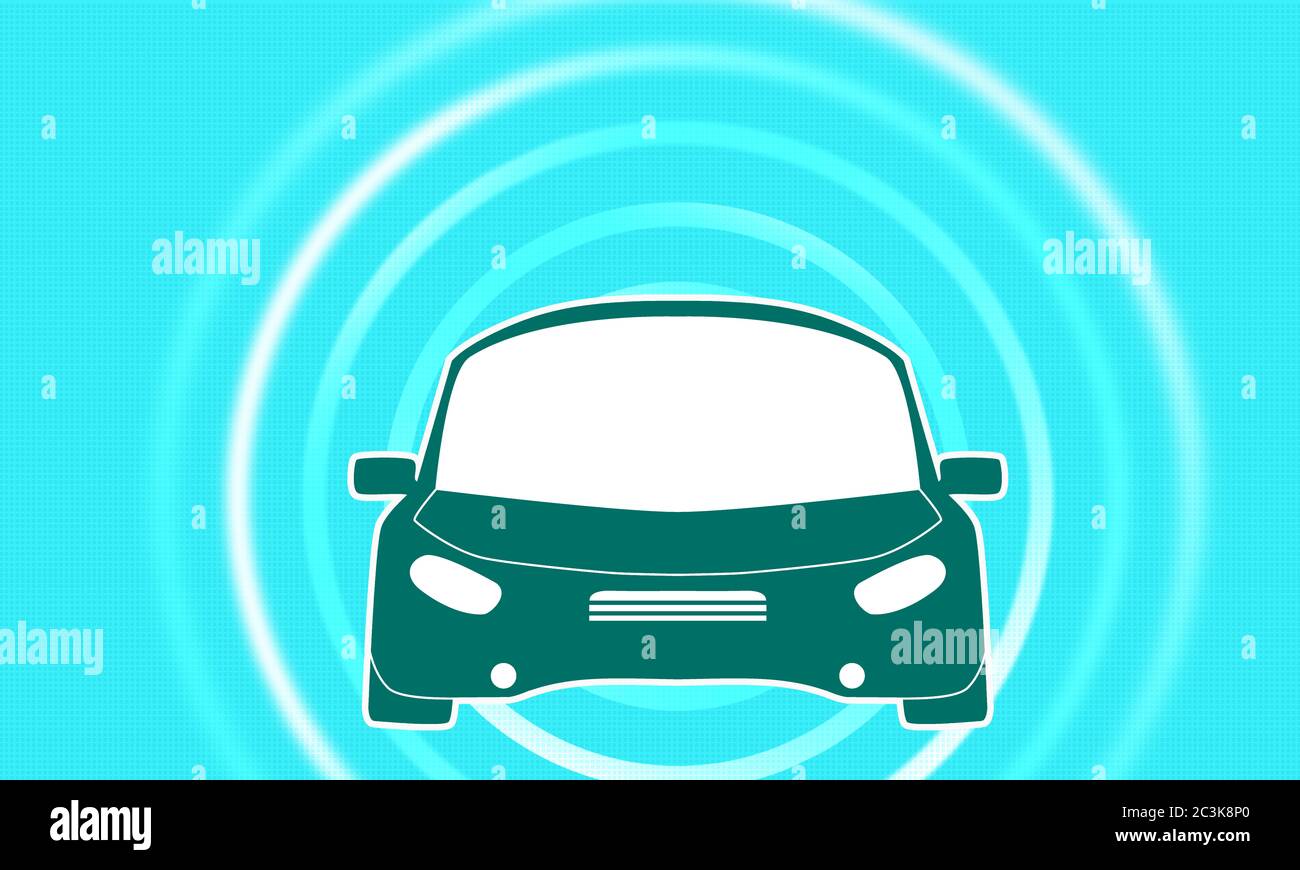 Auto autonoma con zona di comunicazione del segnale, rendering 3d Foto Stock