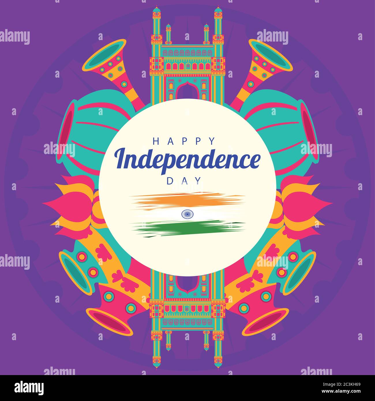 india festa giorno indipendenza con icone in disegno circolare di illustrazione vettoriale cornice Illustrazione Vettoriale