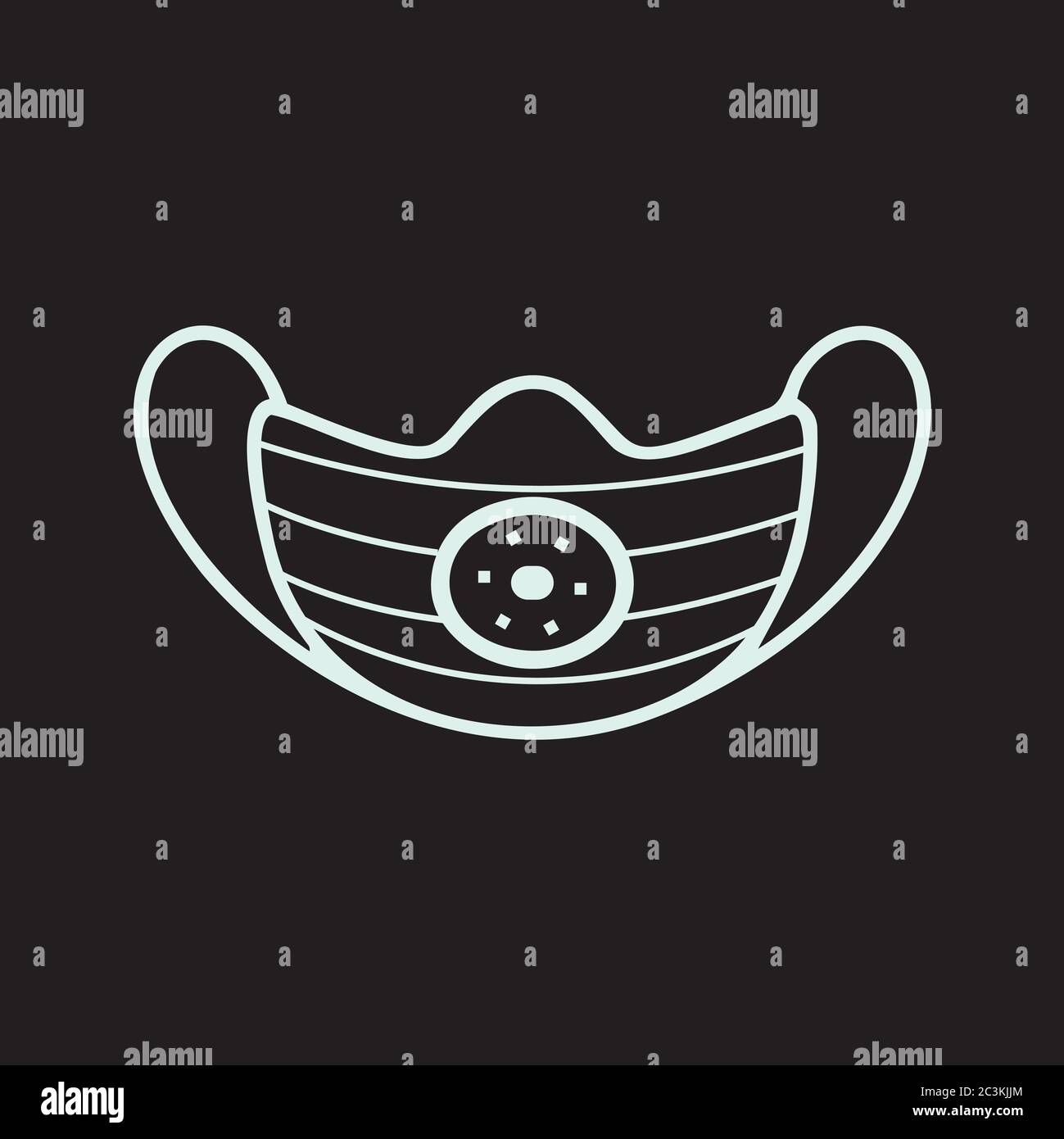 Una maschera a rischio biologico, con valvola, maschera facciale è un dispositivo progettato per proteggere l'utilizzatore dall'inalazione di atmosfere pericolose. Illustrazione Vettoriale