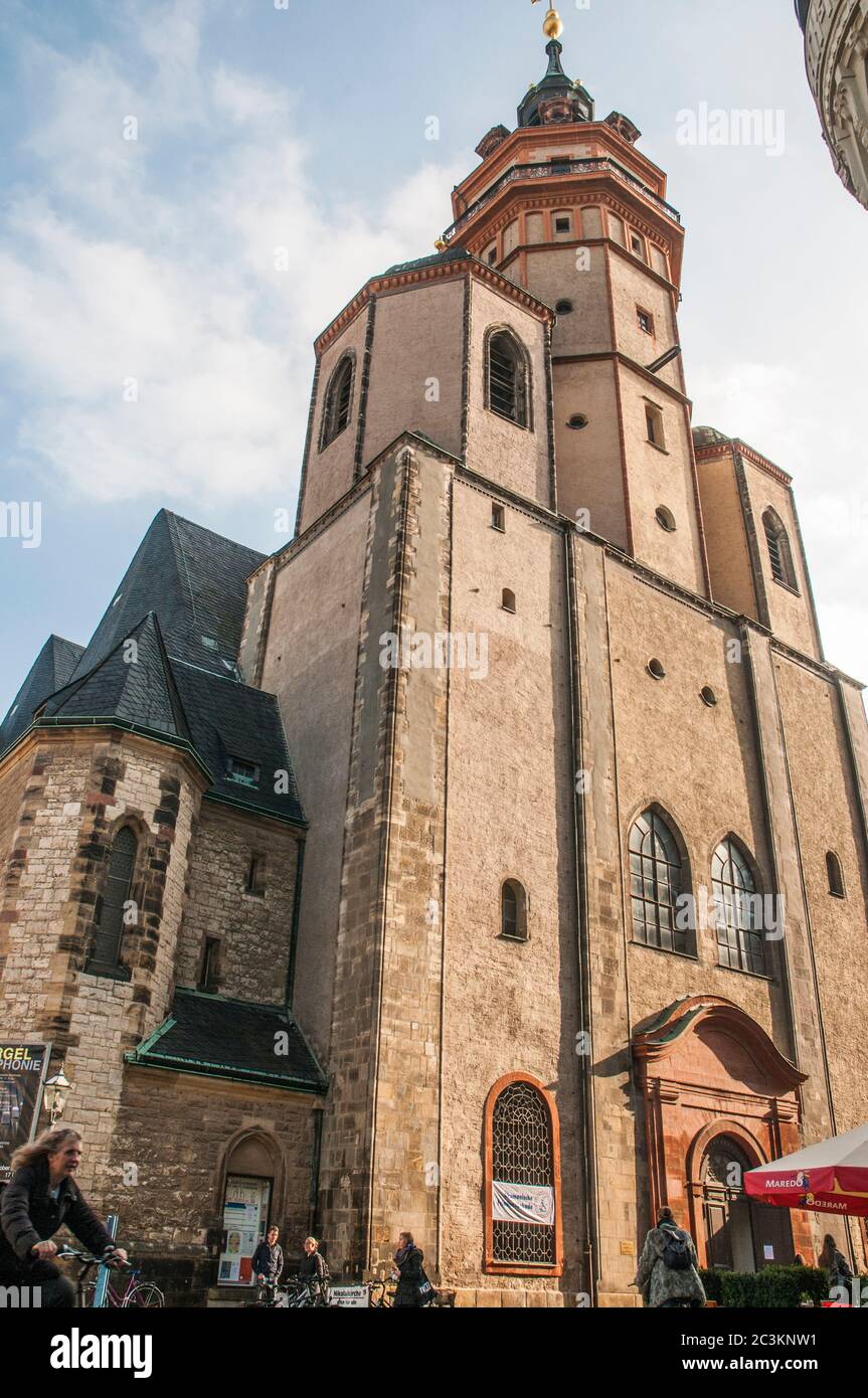 Nikolaikirche (Chiesa di San Nicola) a Lipsia, Germania, XII sec. in stile romanico, poi XVI sec. in stile gotico. Culla della rivoluzione pacifica del 1989. Foto Stock