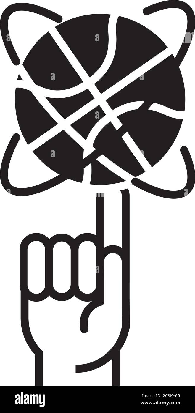 gioco di basket, palla che gira mano dito, ricreazione sport silhouette stile icona illustrazione vettore Illustrazione Vettoriale