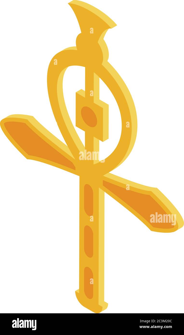 Croce egiziana in oro, stile isometrico Illustrazione Vettoriale
