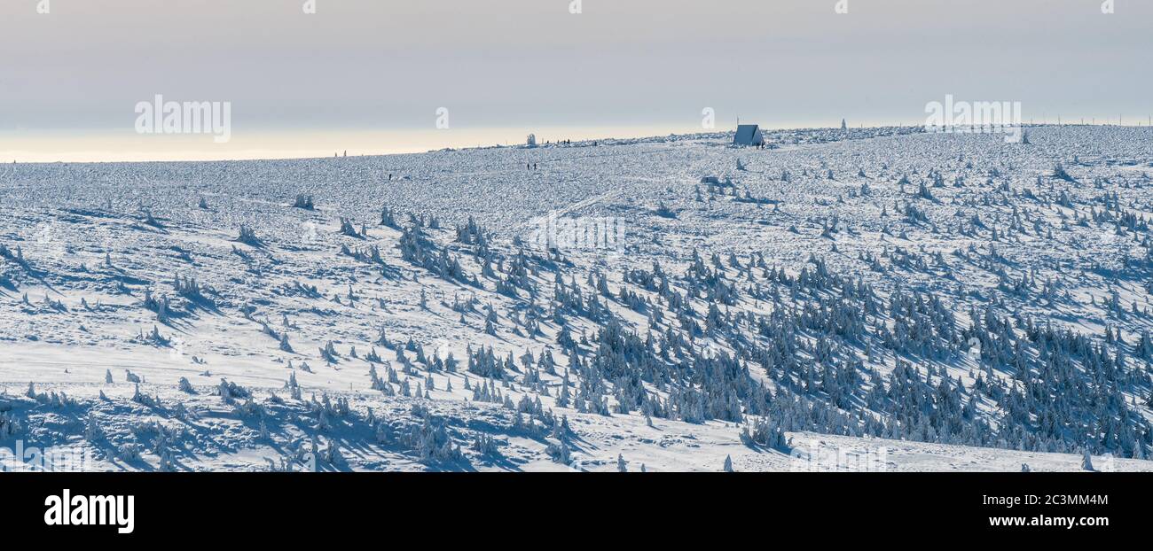 Frozen Vysoka hole Hill dalla cima della collina Praded in inverno Jeseniky montagne nella repubblica Ceca Foto Stock