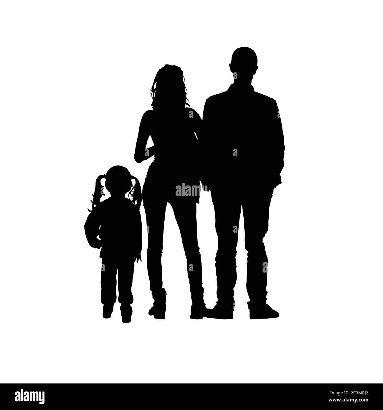 silhouette per famiglie con una ragazza su sfondo bianco Illustrazione Vettoriale