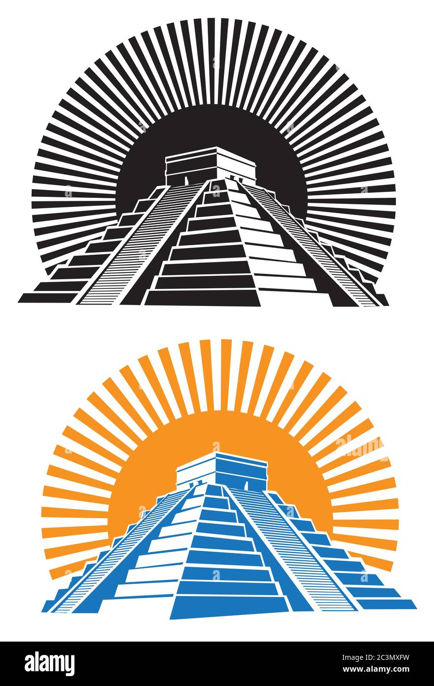 Illustrazione vettoriale stilizzata di antiche piramidi Maya Illustrazione Vettoriale