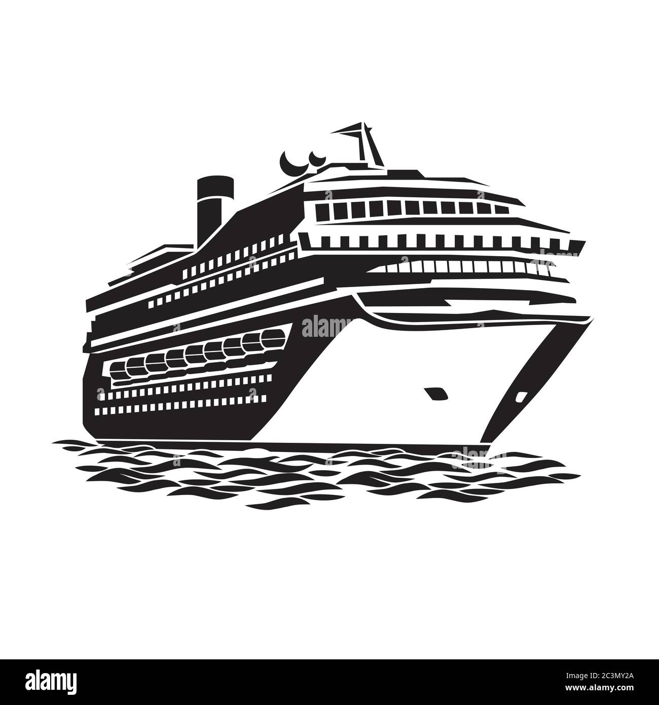 illustrazione stilizzata di una grande nave da crociera sulle onde  dell'oceano Immagine e Vettoriale - Alamy
