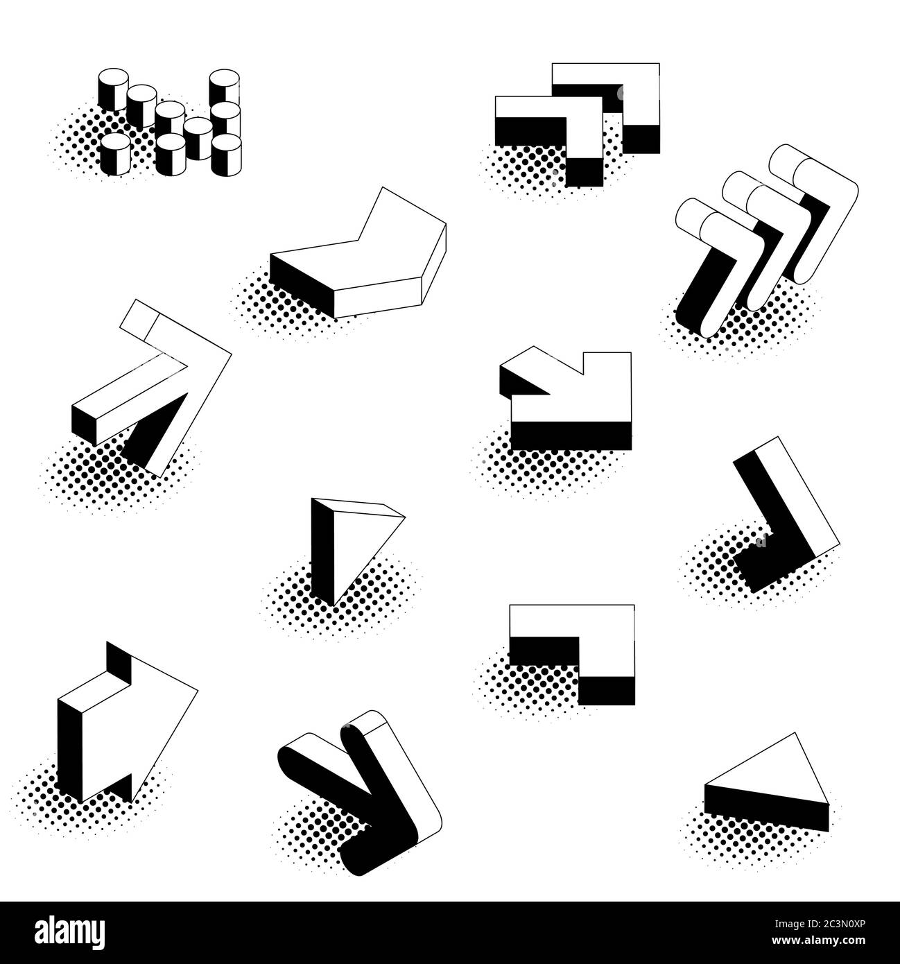 Set di icone con freccia isometrica per design piatto. Illustrazione Vettoriale